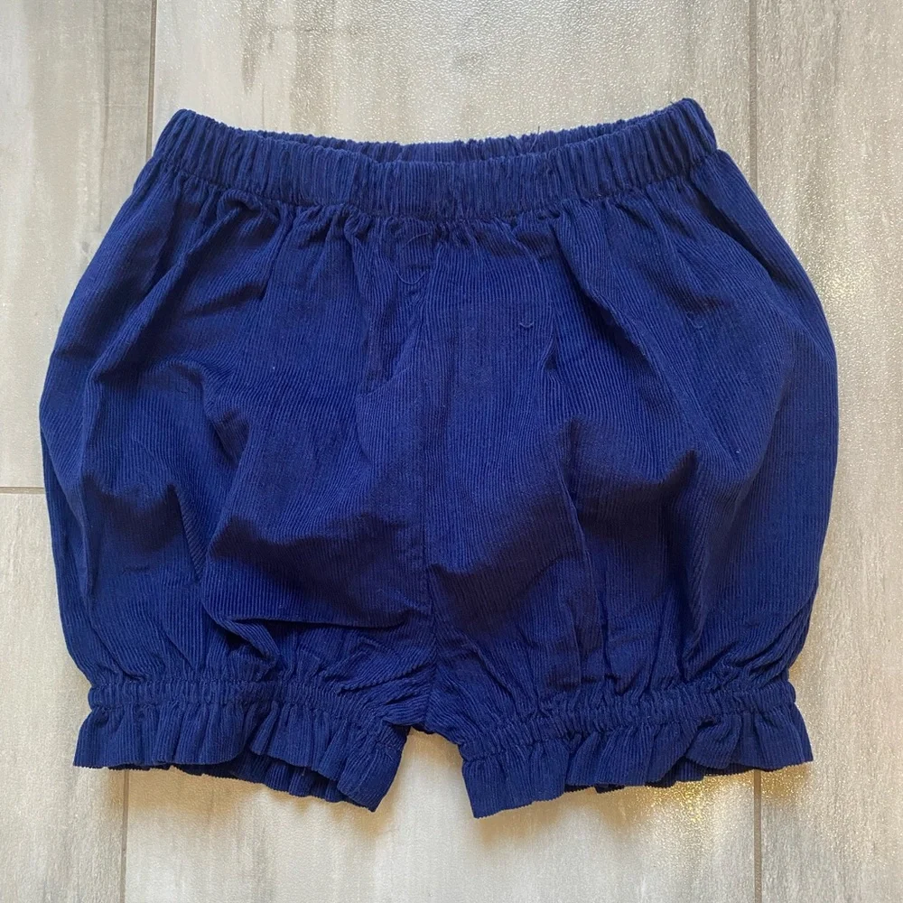 NWT Ishtex Blue Check Plaid Shirt with Matching Navy Corduroy Bubble Shorts, 24M